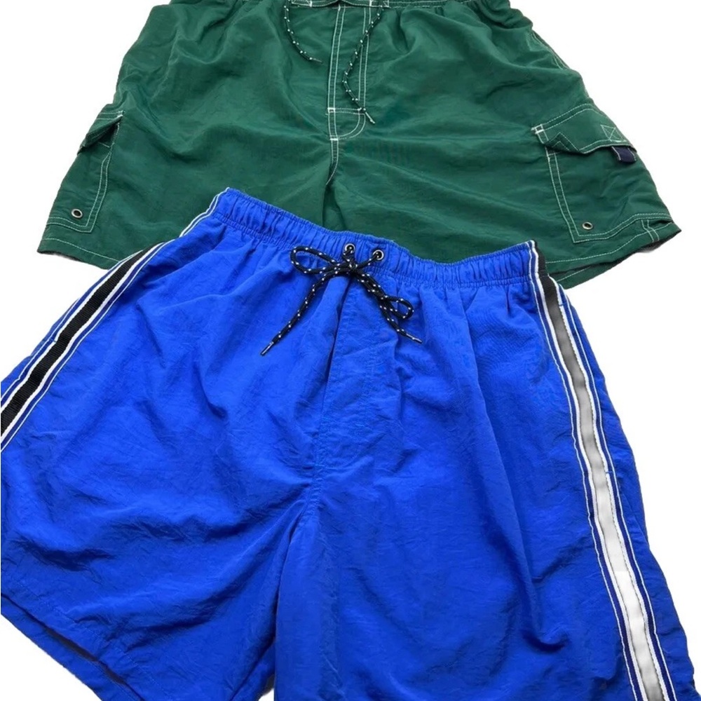 TWO VINTAGE Catalina Shorts Mens  MEDIUM- Nylon Lined Swim Trunks Drawstring